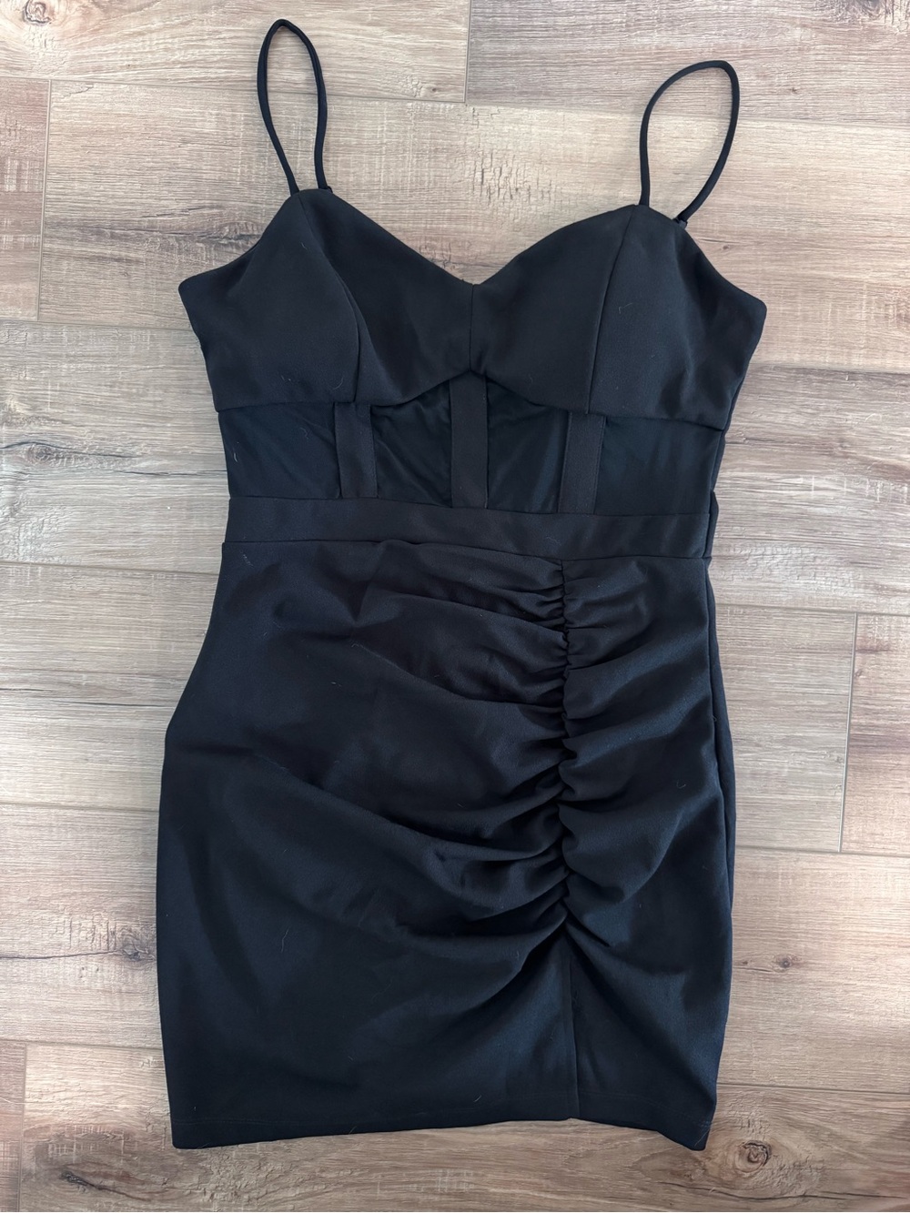 Windsor Black Ruched Mini Dress with Spaghetti Straps